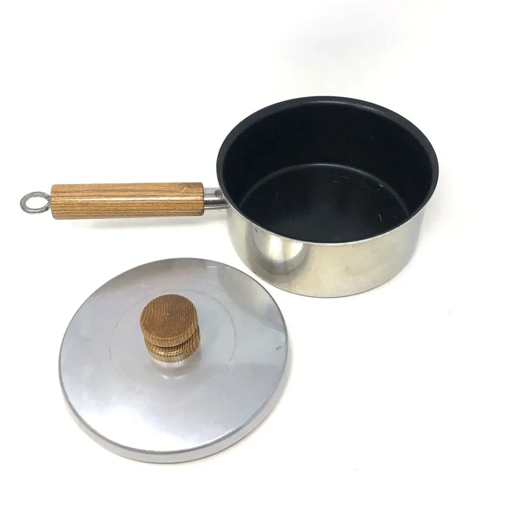 Mirro Sauce Pans 2 Qt & 1 Qt  VTG USA Non-Stick Aluminum Wooden Handle w/ Lids